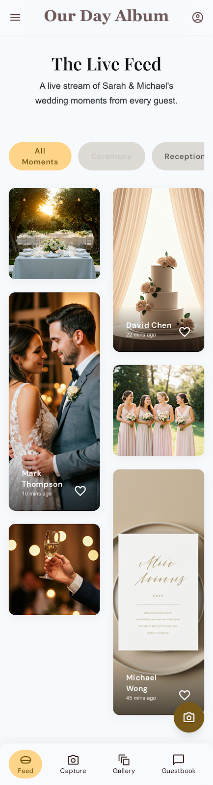 Live wedding photo feed in the guest app